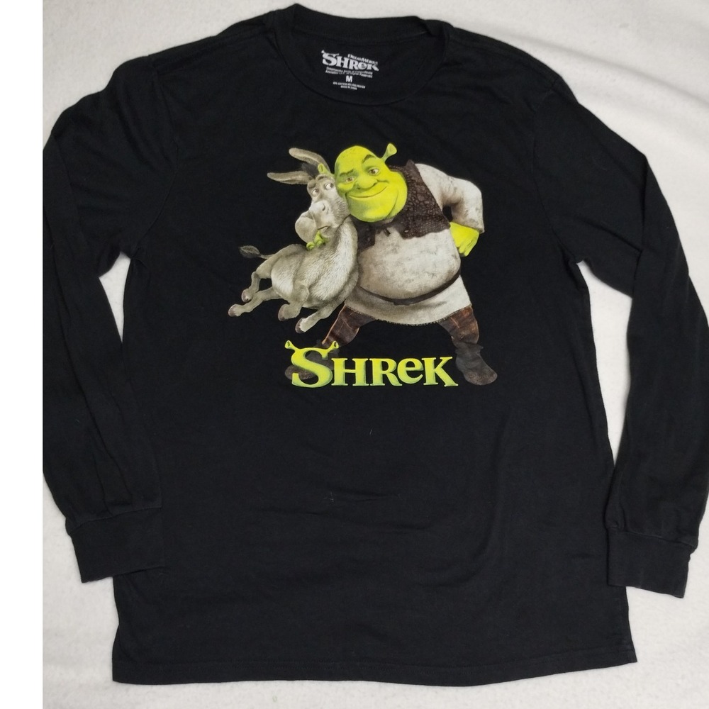 DreamWorks Shrek Donkey Black Long Sleeve Tee‎ Men's M Graphic Movie Shirt